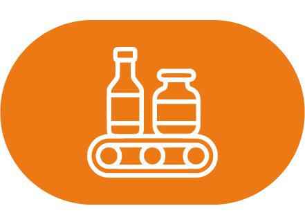 Icono de una cinta de procesos con botellas