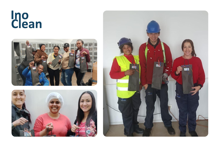 Trabajadores de la empresa Inoclean con sus regalos por el día del trabajador