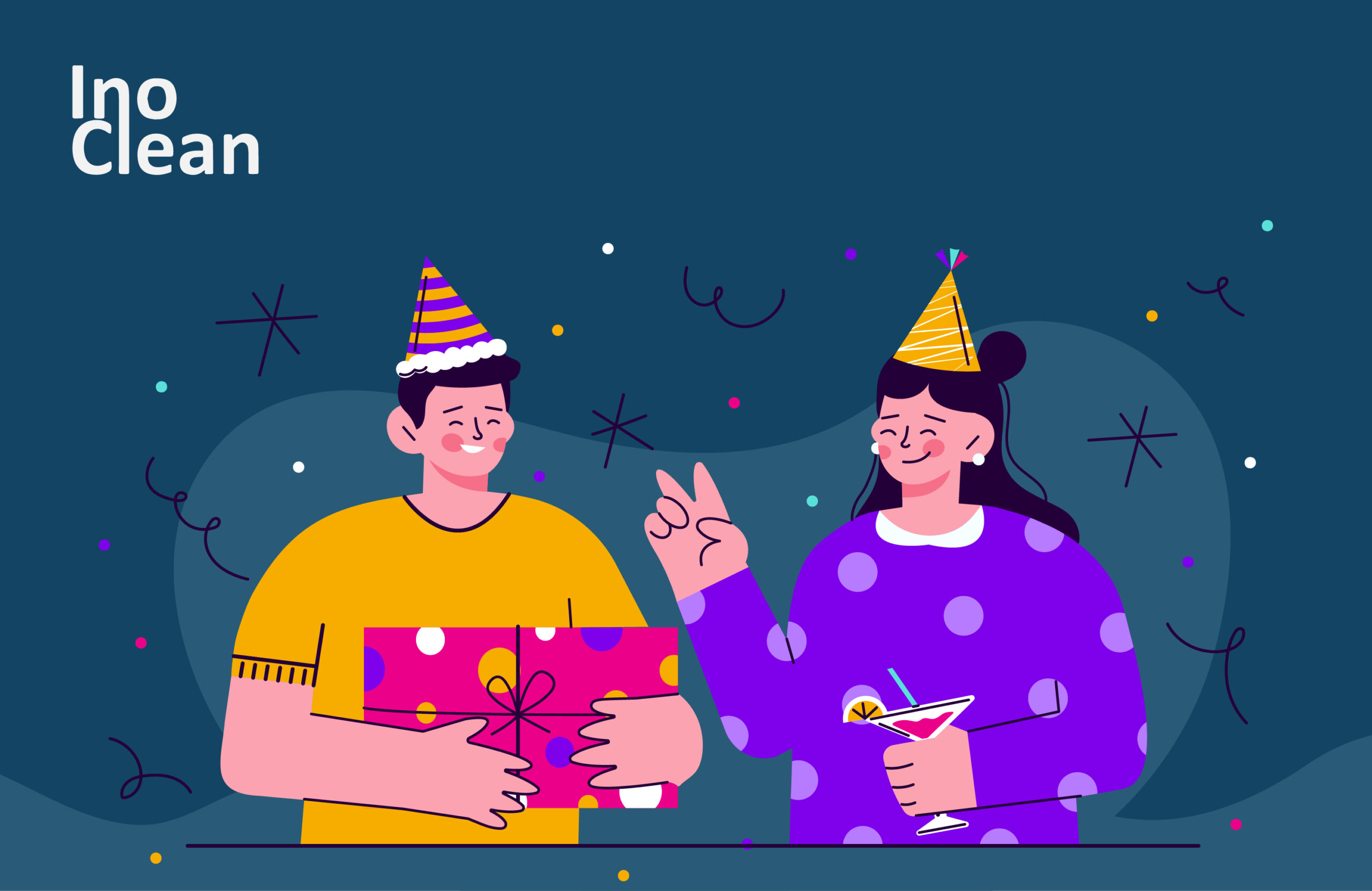 ilustración de dos personas festejando un cumpleaños