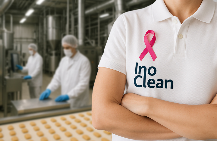 Trabajador de Inoclean con distintivo del cáncer