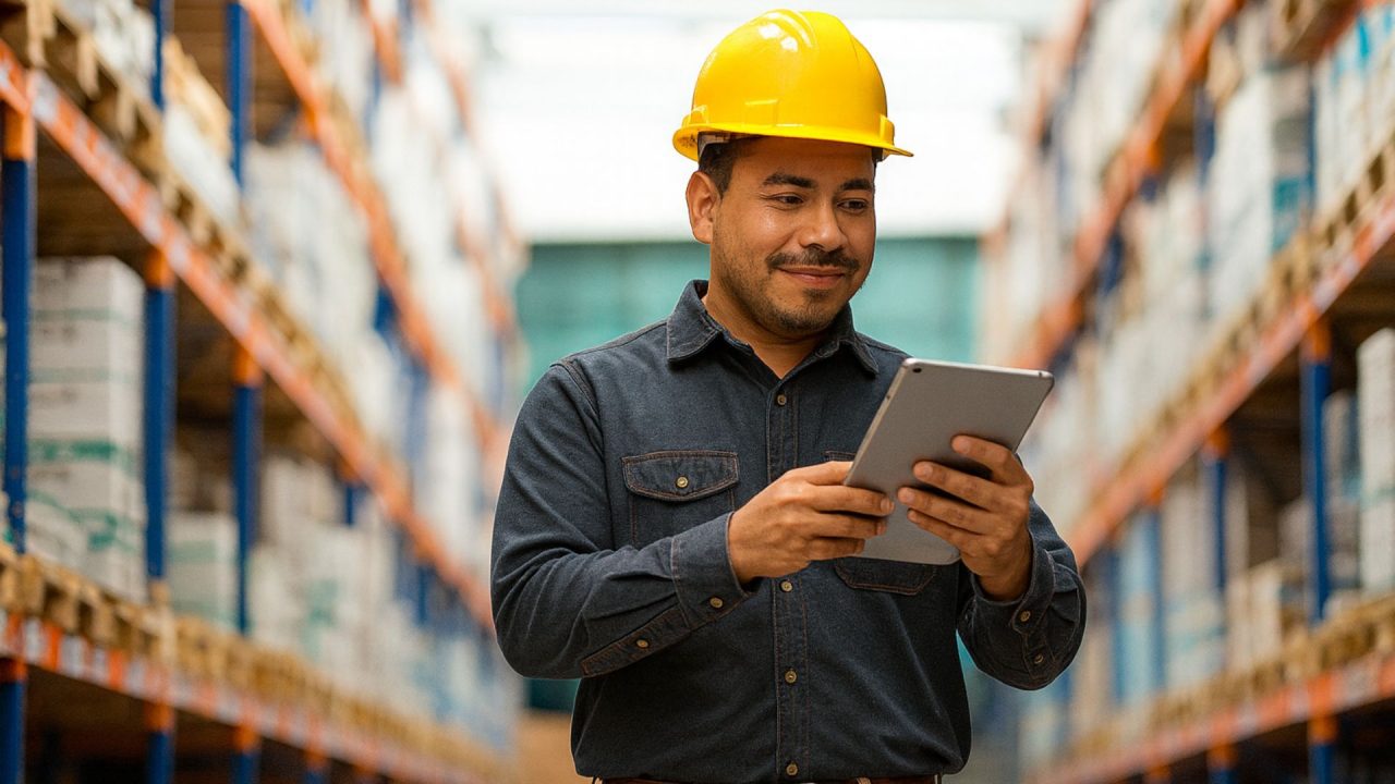 Supervisor de outsourcing logístico en bodega con tablet — Inoclean, Santiago Chile